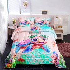 6 Pieces Sea Turtle Bed in a Bag Queen Size Queen 6Pcs Blue Sea Turtles-501