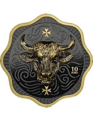 2025 Malta 2 oz Silver Ruthenium & Gold Gilded Maltese Ox Germania Mint