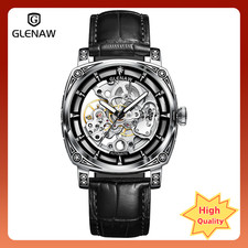 GLENAW men's watch retro skeleton dial automatic winding 3ATM waterproof daily