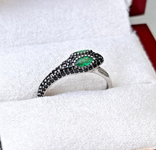 Vtg Sterling Snake Ring, Emerald Green Crystal Eyes, Size 8