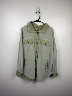 Free People Ruby Button Down Shirt Jacket Shacket Size Small Green Soft