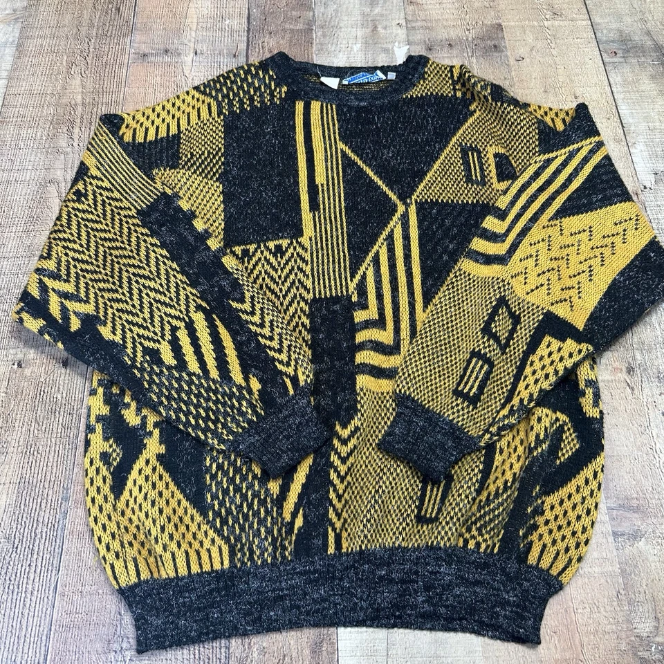 Suéter Geométrico de Lana Pronto Uomo Años 90 Grunge Biggie Hip Hop Italia Para Hombre XL De Colección Foto 2 de 4