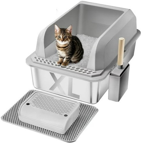 FURKID STAINLESS STEEL CAT LITTER BOX FURKID LARGE METAL KITTY - Scratch & Dent