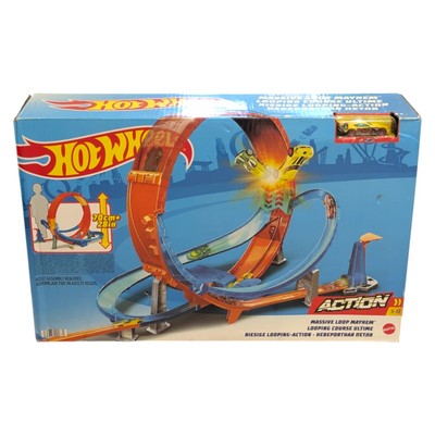 Hot Wheels Massive Loop Mayhem Track Set 28 Zoll groß Mattel Action Racing Spielset