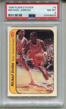 1986 Fleer Michael Jordan Rookie Card PSA 8 NM MINT Graded Sticker #8. rookie card picture