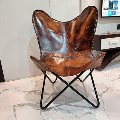 Vintage Lounge Akzent Relaxsessel Klassisch Leder Butterfly Stuhl Retro BKF