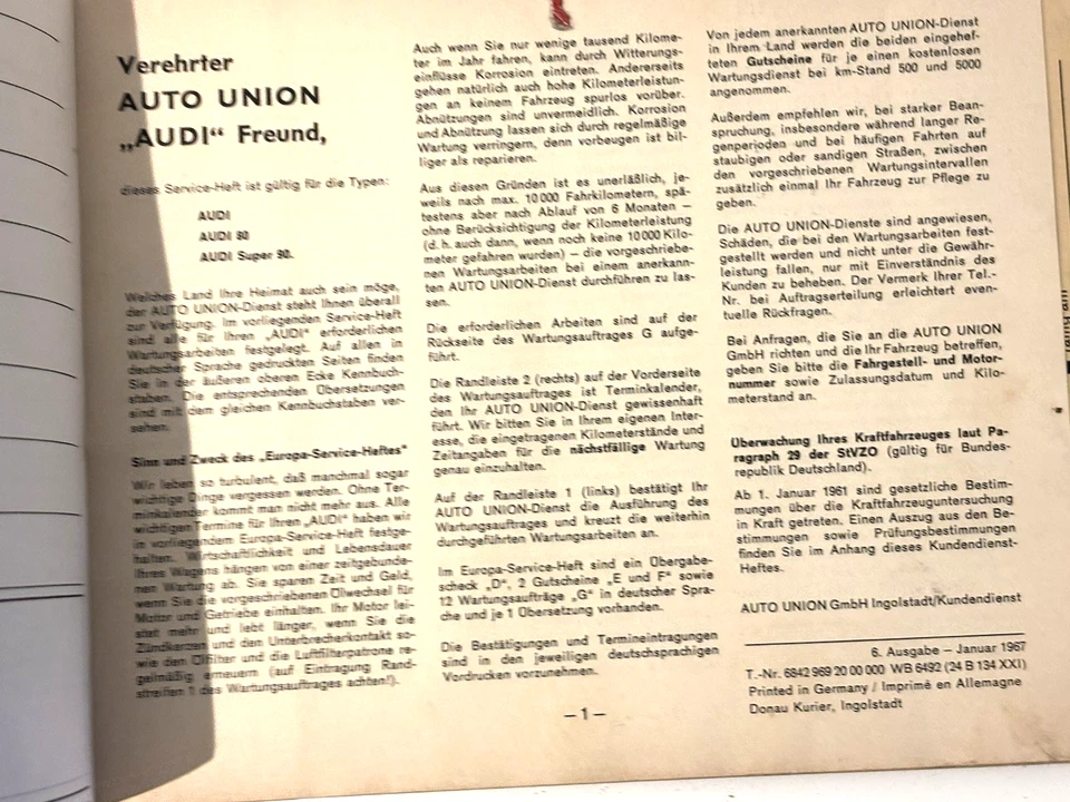 1967 Audi Europa Service Audi 80 Super 90 Manual RARE Classic Auto Union - Image 3 of 4