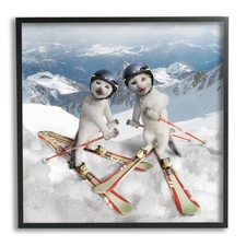 Humorous White Cats Skiing Gear Snowcapped Mountains, Design by Chiara