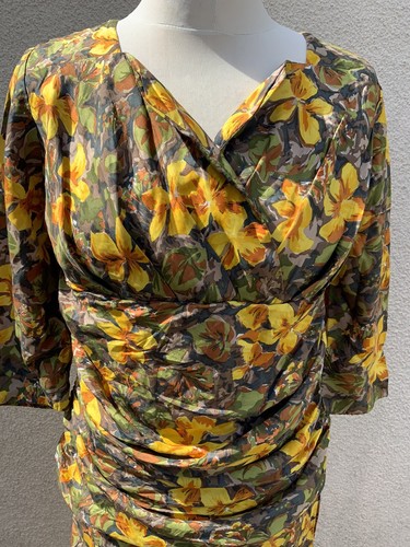 VINTAGE 50’s SILK PENCIL WIGGLE DRESS FLORAL PRINT 12 14 rare - Picture 5 of 10