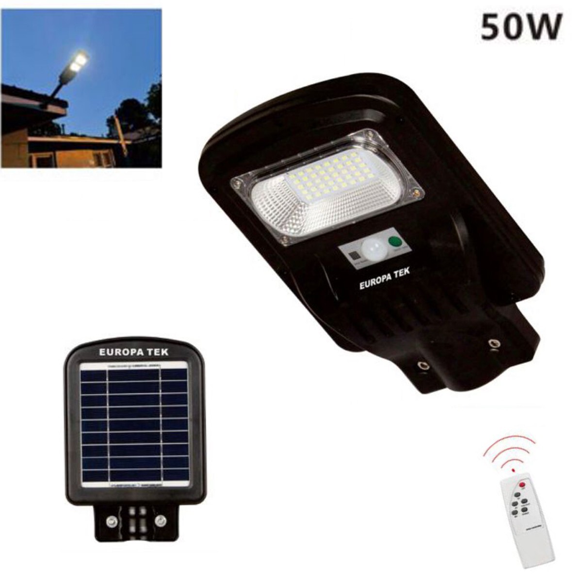 Image of LAMPIONE SOLARE STRADALE FARO LED ESTERNO SENSORE DI MOVIMENTO TELECOMANDO 50W cod009