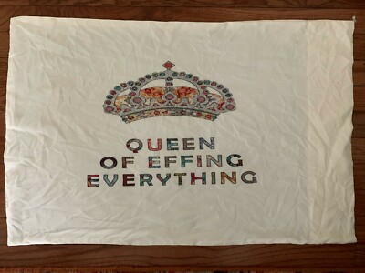 DENY QUEEN OF EFFING EVERYTHING STANDARD PILLOW CASE PR BIANA GREEN CROWN CREAM