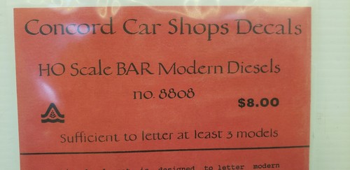 CONCORD CAR SHOPS DECALS No. 8808 HO SCALE BAR MODERN DIESELS, NIB - Picture 2 of 4