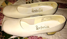 VTG 1977 dyeable SATIN WEDDING WHITE SHOES PUMPS CHUNKY HEEL ORIG IN BOX 8.5B
