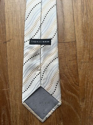 Cravate Homme Thomas Nash 100% Soie - Motif Violet, Noir Et Blanc, Occasion (prix D'origine £7.49)