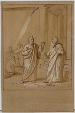 DISEGNO DRAWING 1800 CHINA RITOCCATA SU CARTONCINO San Pietro e San Paolo