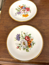 2 Seltmann Bavaria Western Germany Flower 7-1/2" Plates Gold Trim