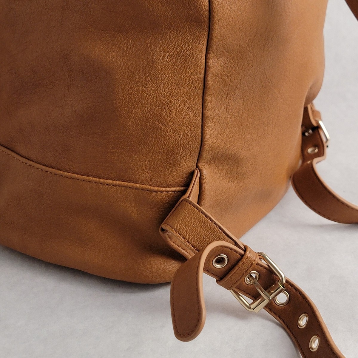 brown leather backpack forever 21 FOREVER 21 Backpack Faux Leather Tan Gold Hardware Adjustable Straps  Quilted Top