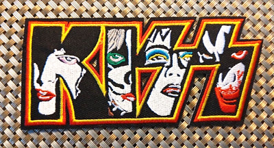 KISS (rock band) shaped Logo w/faces Embroidered Patch Iron-On Sew-On US ship