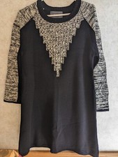 Paper Crane Women’s Sweater Dress Black White Long Sleeve Knit Mini Size Large
