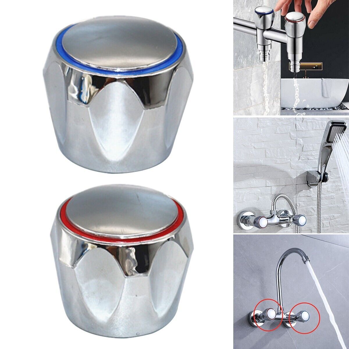 2PCS REPLACEMENT HOT & COLD TAP' TOP HEAD COVERS METAL CHROME PLATED eBay