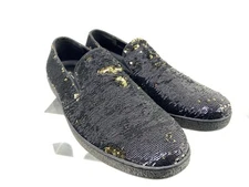 INC International Concepts Black/Gold Flash Sequin Slip-On Sneakers Size 11-USA