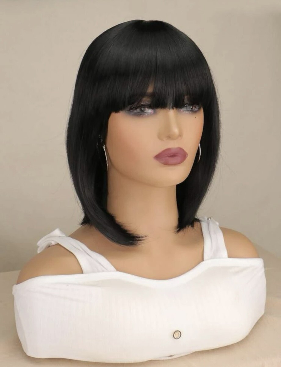 Perruque Synthétique Courte Noire - Style Carré Frange - Bonnet Moyen