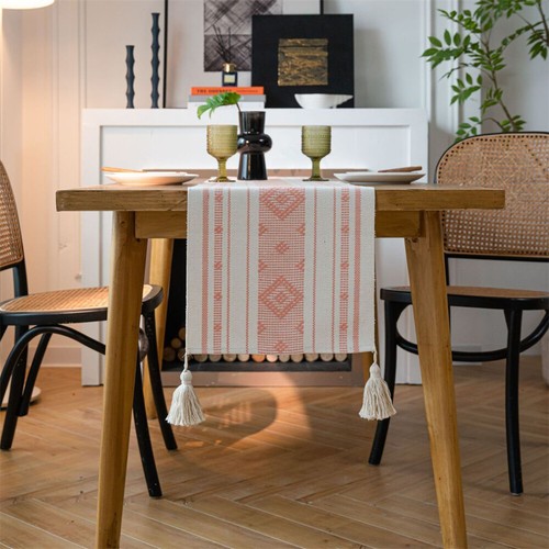 Rectangle Print Table Runner Tassel Dining Room Party Kitchen Table Cloth Cover - Picture 6 of 33