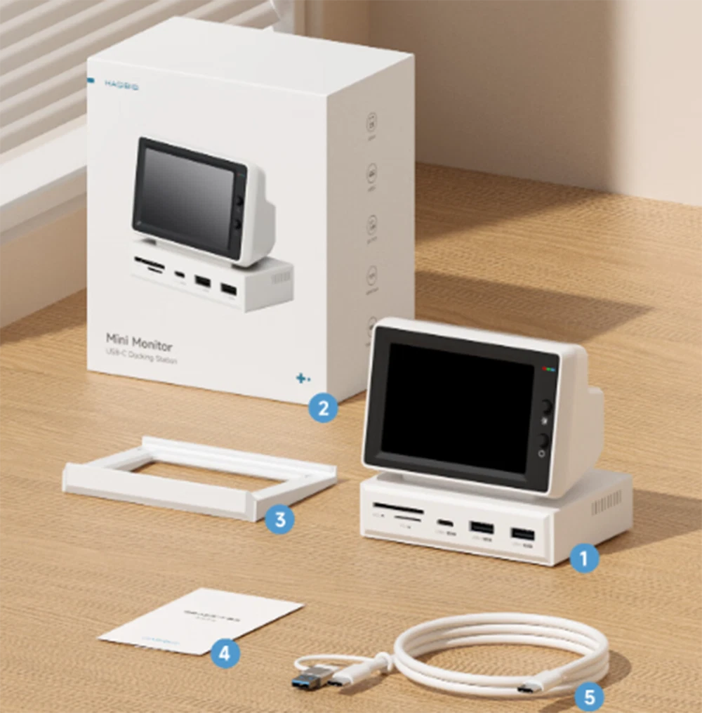 Hagibis Mini Monitor USB-C Docking Station 3.5'' IPS Screen USB