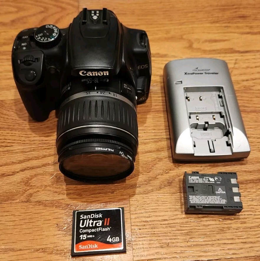 Canon EOS Rebel XTi DSLR Camera 18-55mm f3.5-5.6 Lens, Battery