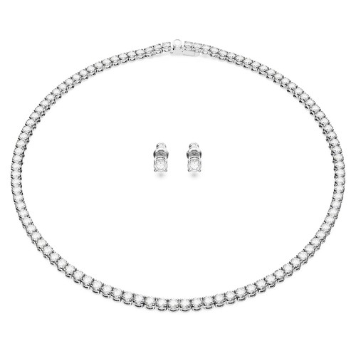 Swarovski Matrix Tennis Set Round Cut, White, Rhodium Plated Necklace & Earrings - 第 1/8 張圖片