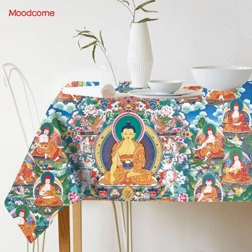 Tibetan Tangka Art Sakyamuni Guanyin Buddha Worship Art Waterproof Tablecloth - Picture 1 of 38