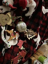 Lot of 9  Christmas Tree Ornaments Assorted.  Mostly Wood.