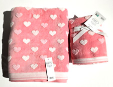 CARO SALMON,PINK,WHITE,MULTI HEART 100% COTTON PLUSH,SOFT BATH, OR 2 HAND TOWEL