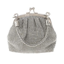 Silver Tone Metal Hardware Frame Soft Rhinestone Evening Bag TLX216-SIL