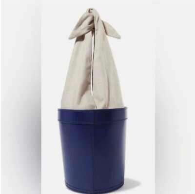 STAUD WOMEN'S BRITT LEATHER AND CANVAS BUCKET BAG IN BLUE