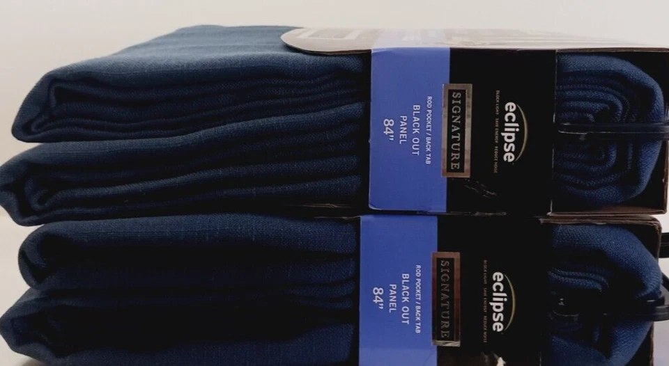 Eclipse Black Out Panel/ Rod Pocket Back Tab Textured Solid Indigo Set Of 2 New - Image 4 of 4