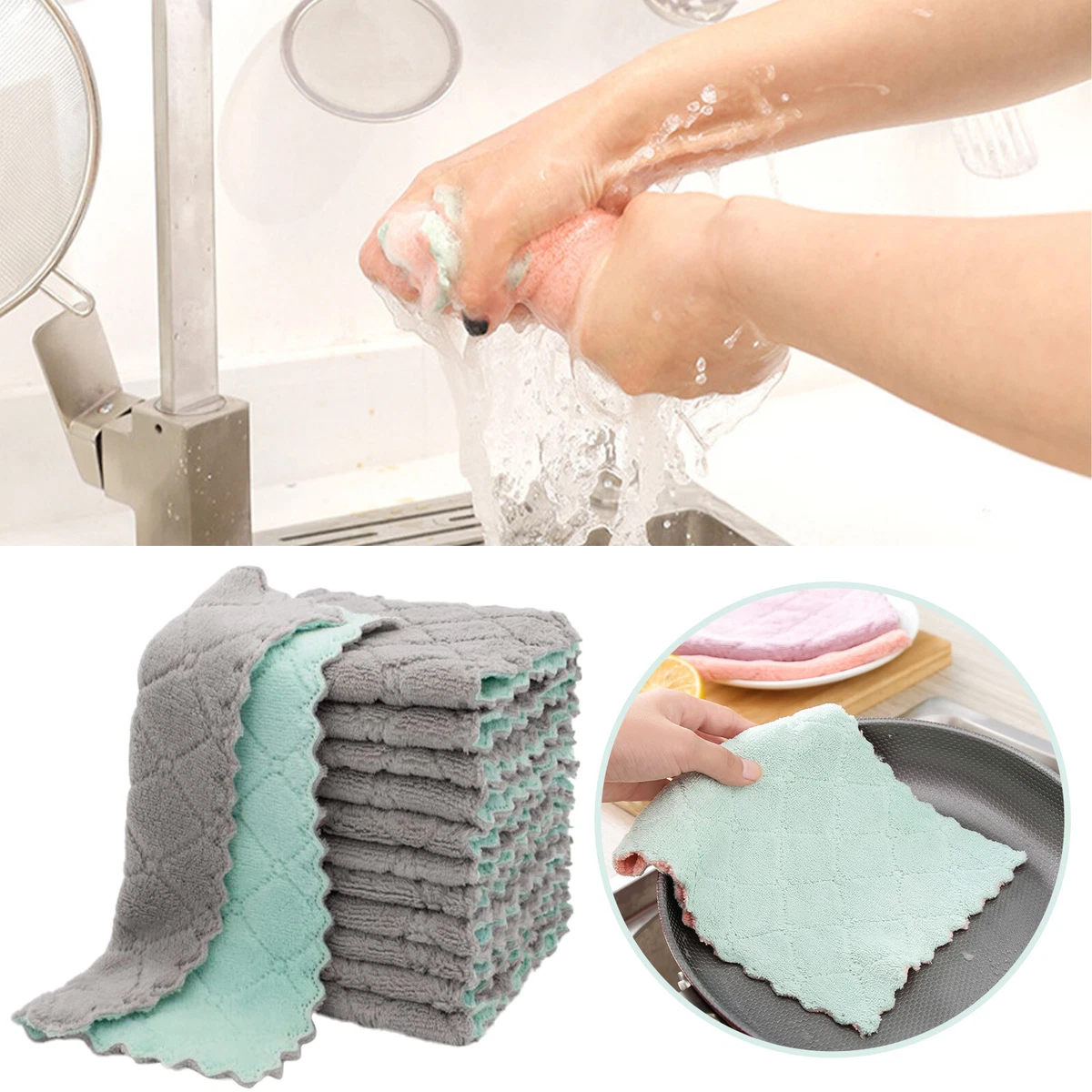 12 Pcs Kitchen Dish Cloths Cotton Super Cleaning Absorbency Towel