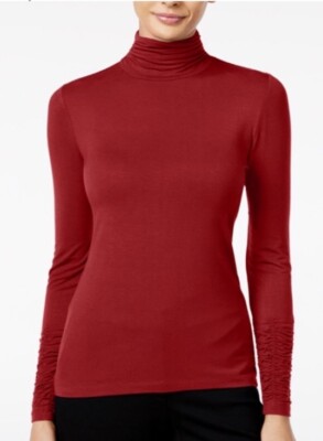 Pink Rose Shimmering Burgundy Wine Turtleneck Top Size Large