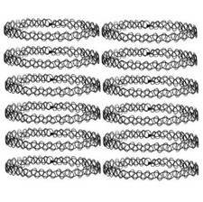 12pcs Tattoo Choker Stretch Necklace Black Retro Henna Vintage Elastic Boho 90s