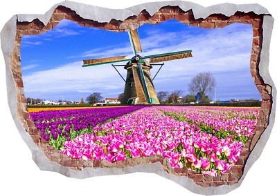 Tulpen Natur Windmühle Niederlande 3D Wandsticker Poster Aufkleber Wandbild Zimmer Z215