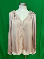 Velvet by Graham & Spencer Pink “Noria" Satin Peasant Blouse Sz Large