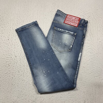 Dsquared2 Caten Twin Jeans Blue Denim Mens IT 52 US 36 Paint Splatter  Distress