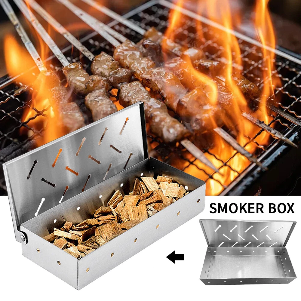 Meat Tool BBQ Grill Stainless Steel Smoker Box Wood Chips Indoor Outdoor Kitchen