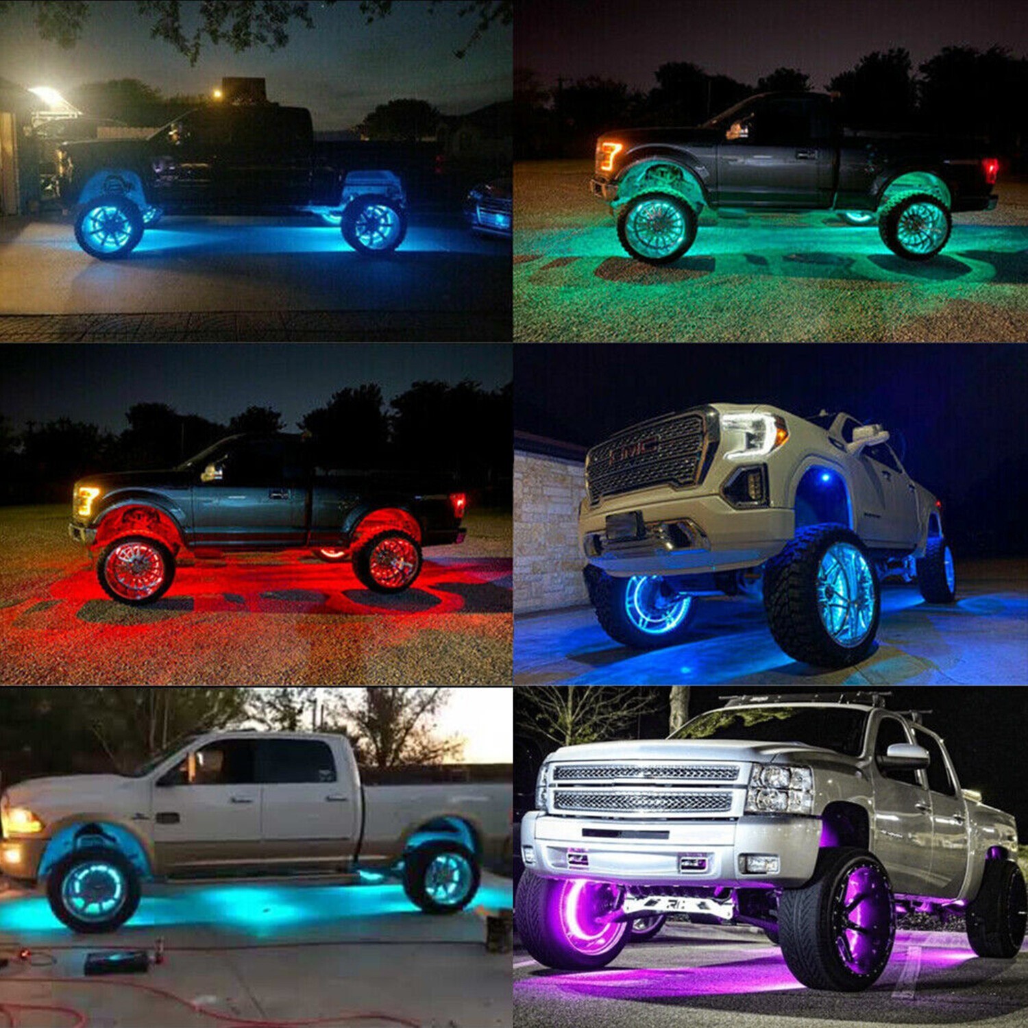 15'' RGB Wheel LED Light For Truck Ring Rim Lights Brake & Turn Signal Bluetooth