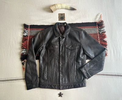 Levi's Buffalo Leather Trucker Jacket Type 3 M Brown 2016 LVC Menlo Luxury Hide