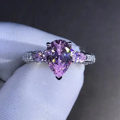 3Ct Pear Cut Lab-Created Sapphire Anniversary Ring 14k White Gold Plated Silver
