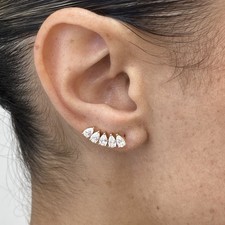 Pear Labcreated Diamond Climber Earrings 1.6ct TCW F/VS 14K Yellow Gold