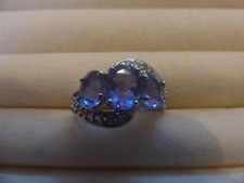 STUNNING GEMPORIA TGGC  IOLITE 3 STONE RING. STERLING SILVER . SIZE P
