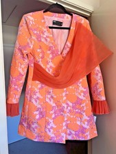 NWT ASOS LUXE Floral Jacquard Plunge Blazer Dress Chiffon Sash Cuffs Sz 8