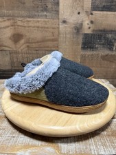 Floopi Womens Slippers Size 7-8 M Gray Black Faux Fur Clog House Shoes